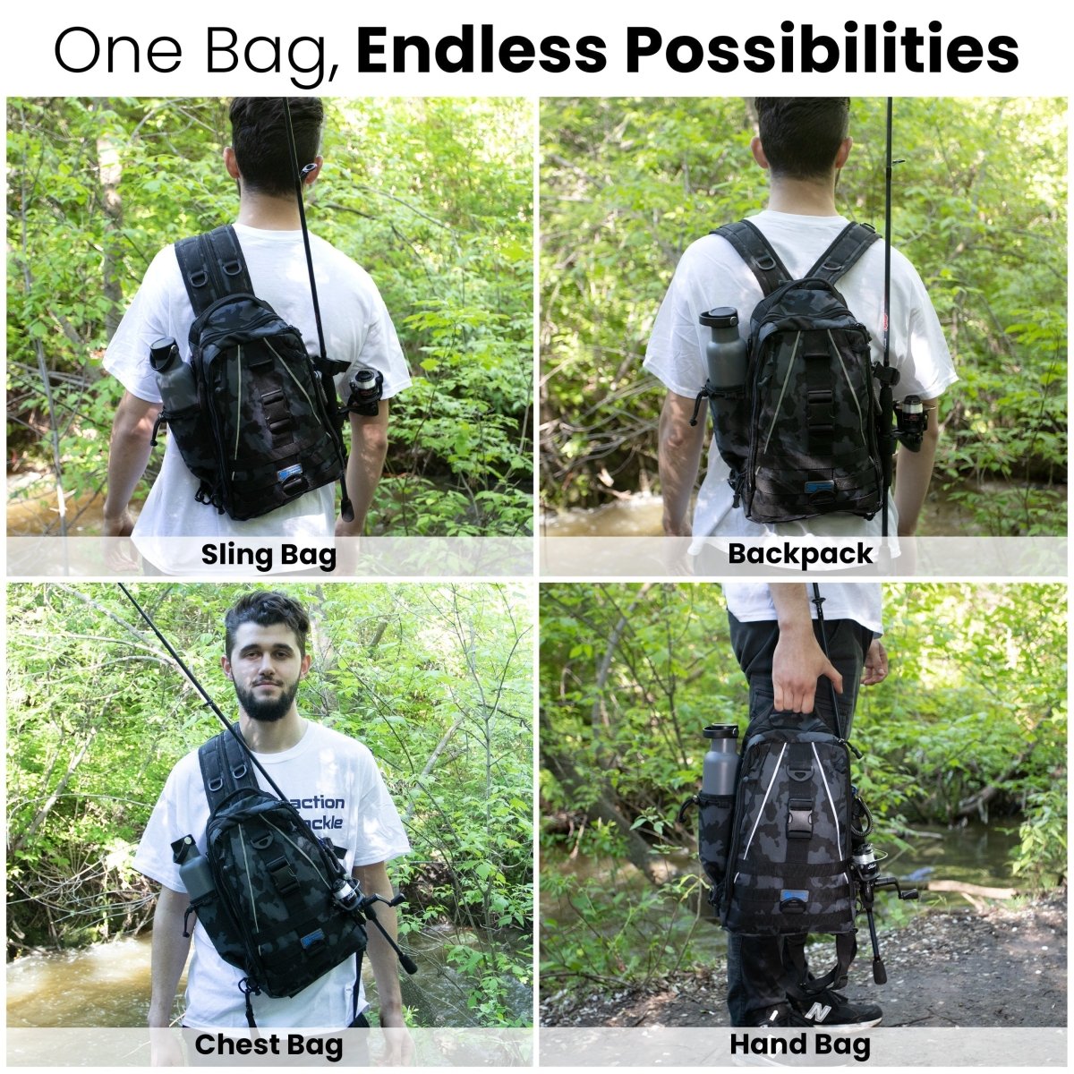 Reaction Tackle Fishing Tackle 2 - in - 1 Sling Bag/Backpack - 3 Sizes - The Snag Bin
