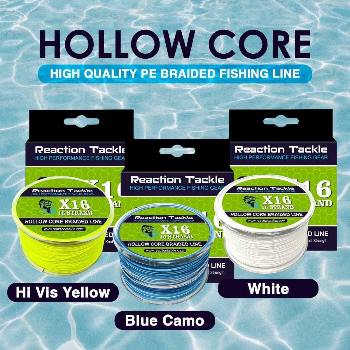 Reaction Tackle Hollow Core - 16 Strand Braided Fishing Line - The Snag Bin