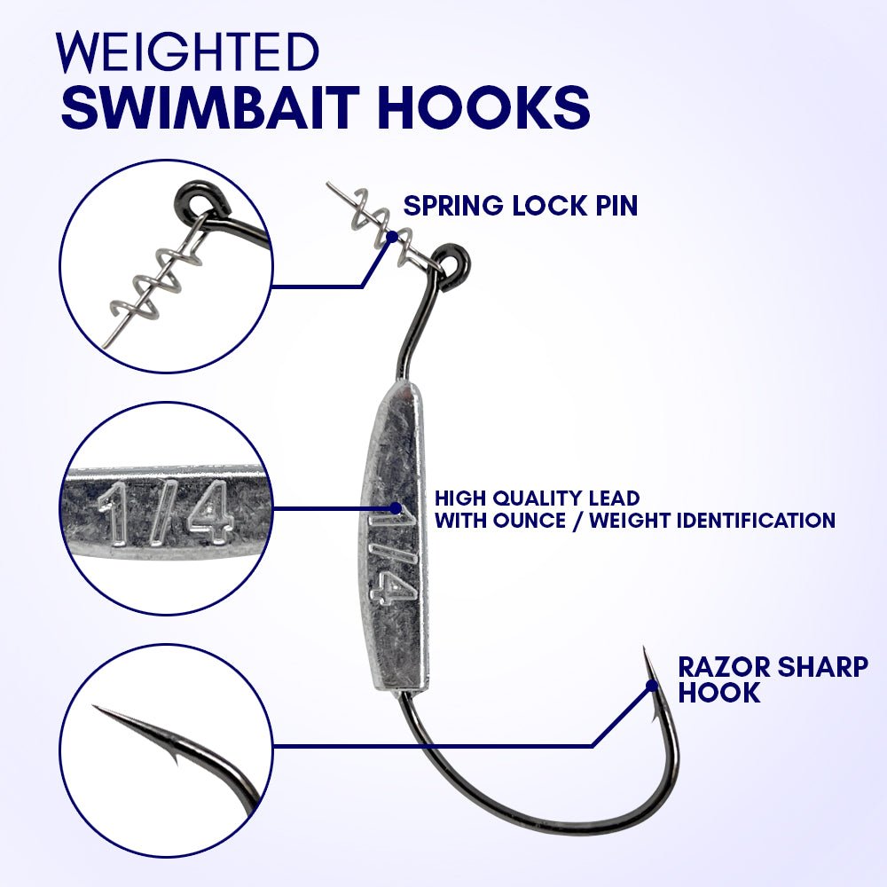 Reaction Tackle Lead Weighted Swimbait Hooks (10 - PACK) - The Snag Bin