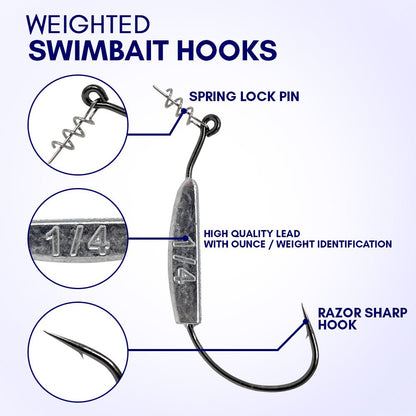 Reaction Tackle Lead Weighted Swimbait Hooks (10 - PACK) - The Snag Bin