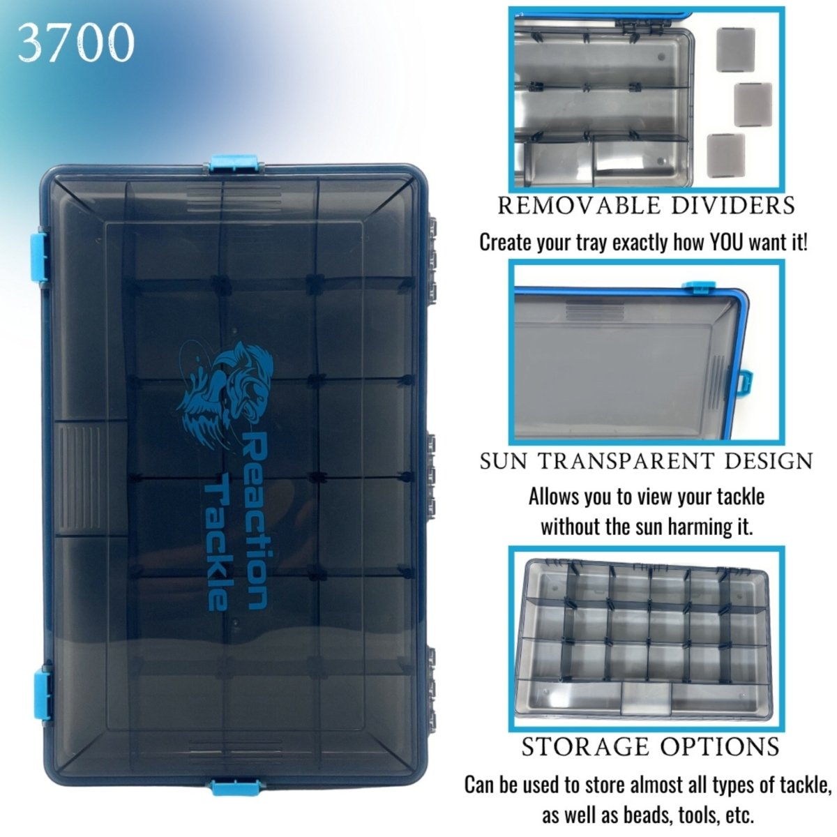 Reaction Tackle Standard Tackle Tray - Sturdy and Waterproof with 4 Reliable Clips - The Snag Bin