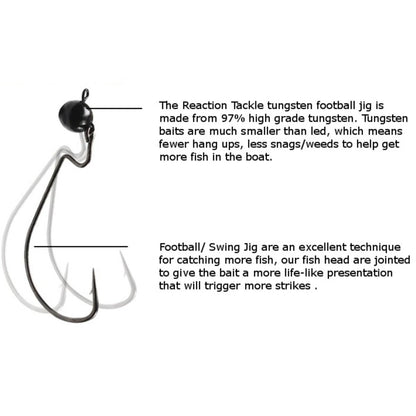 Reaction Tackle Tungsten Football/Swing Jig Heads - 3 - Pack - The Snag Bin
