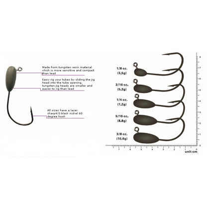 Reaction Tackle Tungsten Tube Jig Heads - 5 - Pack - The Snag Bin