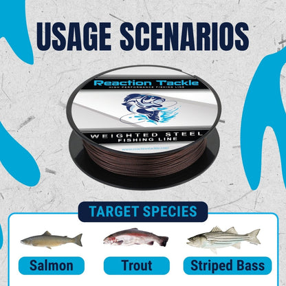 Reaction Tackle Weighted Stainless Steel Trolling Line 45LB - Premium Weighted Fishing Wire - New - The Snag Bin