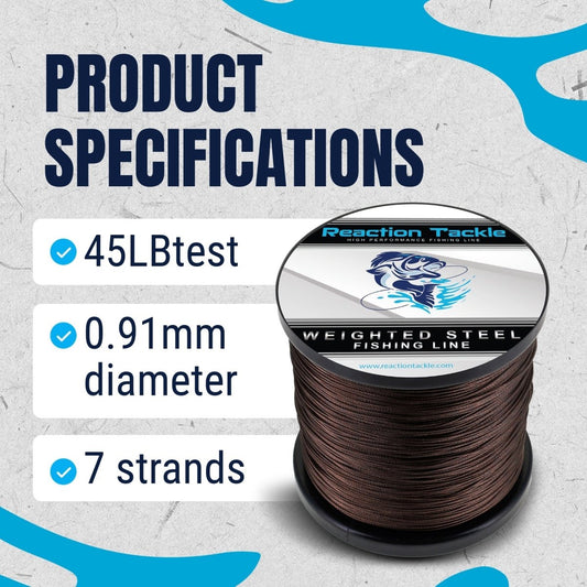 Reaction Tackle Weighted Stainless Steel Trolling Line 45LB - Premium Weighted Fishing Wire - New - The Snag Bin