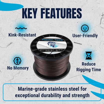 Reaction Tackle Weighted Stainless Steel Trolling Line 45LB - Premium Weighted Fishing Wire - New - The Snag Bin