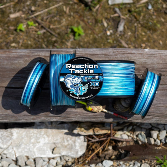 Reaction Tackle X8 Braided Fishing Line - Blue Camo 8 Strand - The Snag Bin