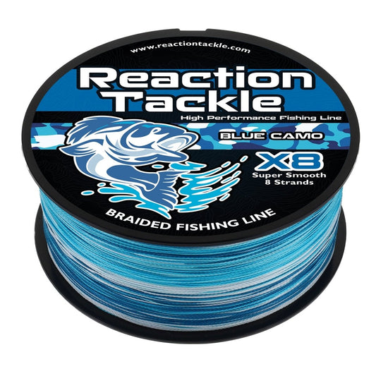 Reaction Tackle X8 Braided Fishing Line - Blue Camo 8 Strand - The Snag Bin