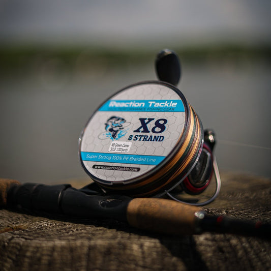 Reaction Tackle X8 Braided Fishing Line - Green Camo 8 Strand - The Snag Bin