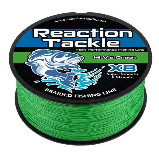 Reaction Tackle X8 Braided Fishing Line - Hi Vis Green 8 Strand - The Snag Bin