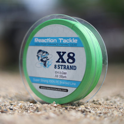 Reaction Tackle X8 Braided Fishing Line - Hi Vis Green 8 Strand - The Snag Bin