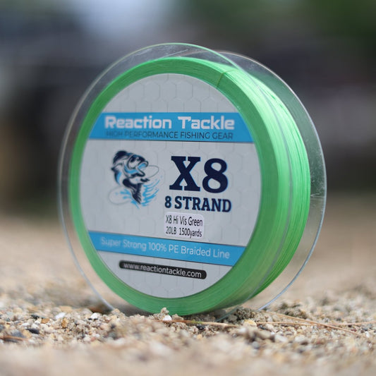 Reaction Tackle X8 Braided Fishing Line - Hi Vis Green 8 Strand - The Snag Bin