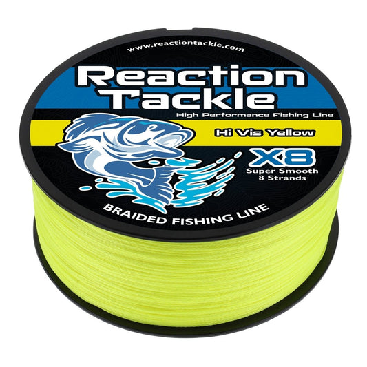 Reaction Tackle X8 Braided Fishing Line - Hi Vis Yellow 8 Strand - The Snag Bin