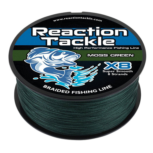 Reaction Tackle X8 Braided Fishing Line - Moss Green 8 Strand - The Snag Bin