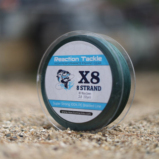 Reaction Tackle X8 Braided Fishing Line - Moss Green 8 Strand - The Snag Bin