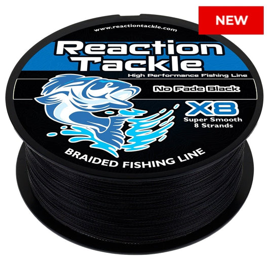 Reaction Tackle X8 Braided Fishing Line - NO FADE Black 8 Strand - NEW - The Snag Bin