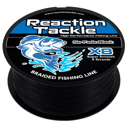 Reaction Tackle X8 Braided Fishing Line - NO FADE Black 8 Strand - NEW - The Snag Bin