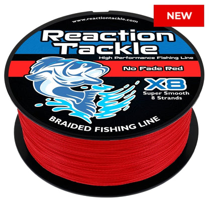 Reaction Tackle X8 Braided Fishing Line - NO FADE Red 8 Strand - NEW - The Snag Bin