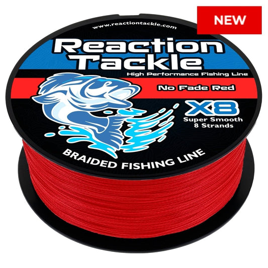 Reaction Tackle X8 Braided Fishing Line - NO FADE Red 8 Strand - NEW - The Snag Bin