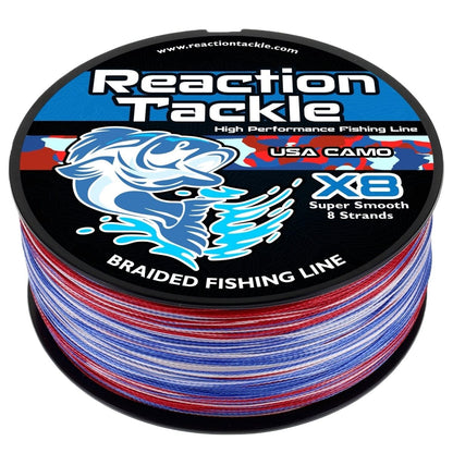 Reaction Tackle X8 Braided Fishing Line - USA Camo 8 Strand - NEW - The Snag Bin