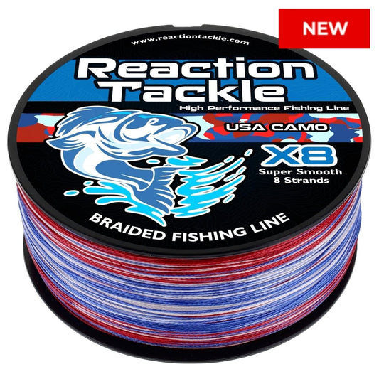 Reaction Tackle X8 Braided Fishing Line - USA Camo 8 Strand - NEW - The Snag Bin