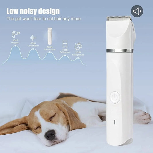 Rechargeable, Low Noise Dog Clippers with 4 Trimmer Heads - The Snag Bin