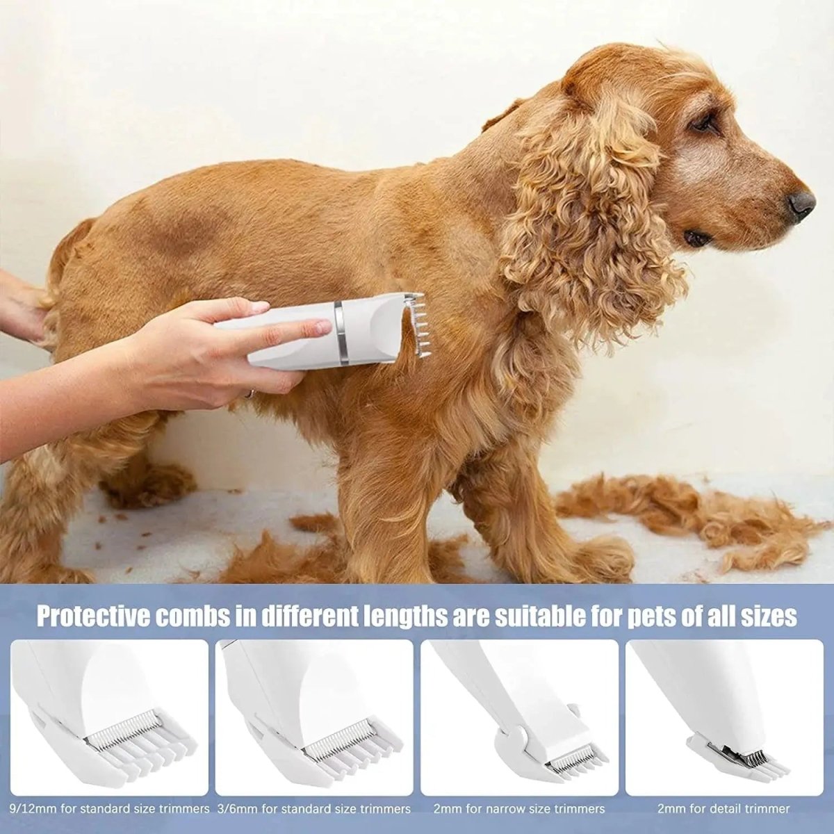 Rechargeable, Low Noise Dog Clippers with 4 Trimmer Heads - The Snag Bin