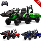 24V Electric Ride-On Tractor for Kids with Trailer, Excavator and Bulldozer Attachments