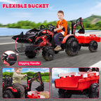 24V Electric Ride-On Tractor for Kids with Trailer, Excavator and Bulldozer Attachments