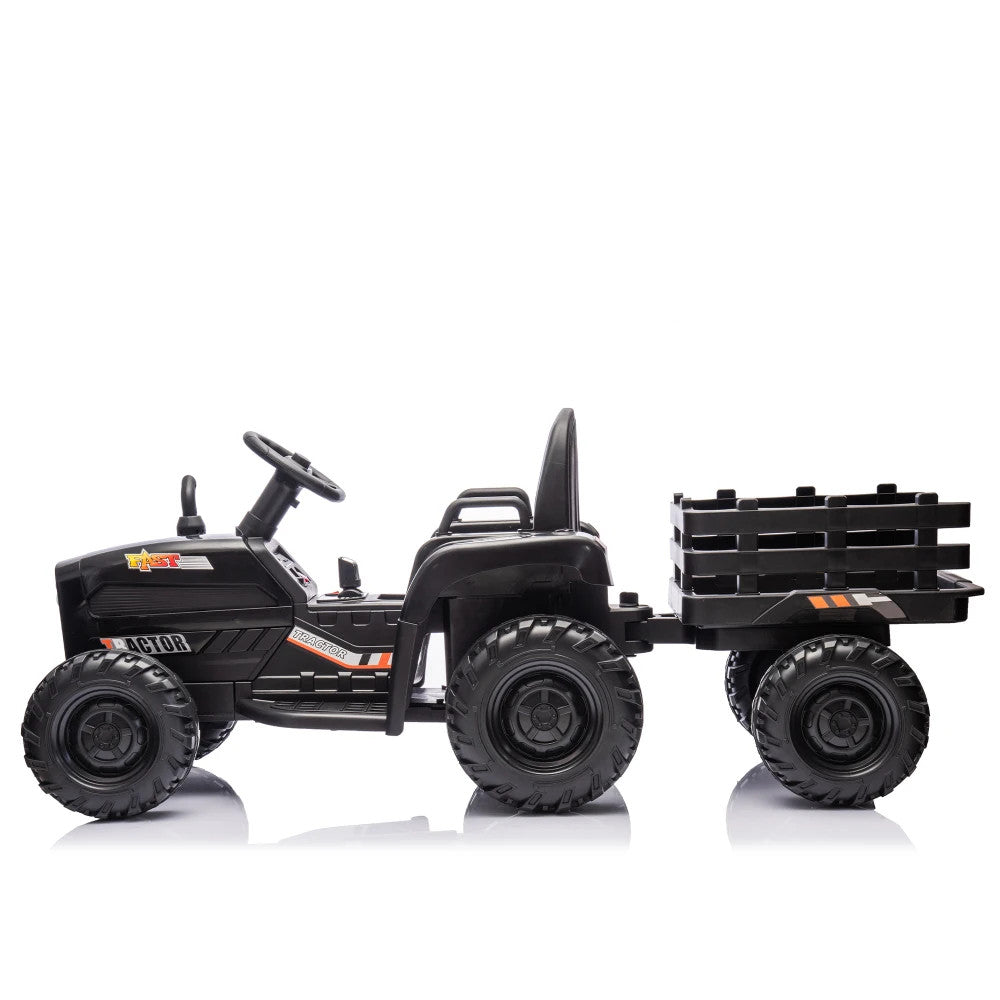 24V Battery-Powered Ride-On Electric Tractor Toy with Trailer and Dual 200W Motors
