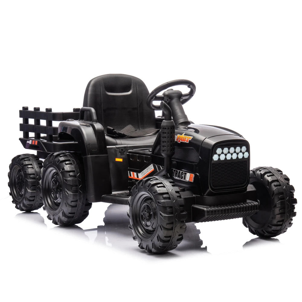 24V Battery-Powered Ride-On Electric Tractor Toy with Trailer and Dual 200W Motors