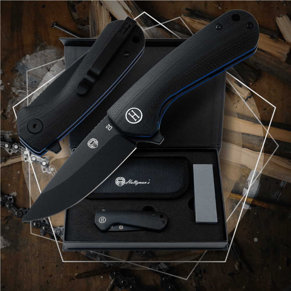 The Peasant Folding Pocket Knife Giftset for Men and Women (Black and Blue) - The Snag Bin