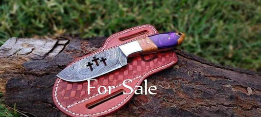 Traditional Cowboy Knife – 8" Resin & Olivewood Handle with Steel Bolster and Leather Sheath - The Snag Bin
