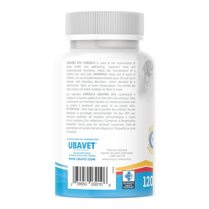 UBAVET Ubameg EFA 1000mg Omega - 3 Fatty Acid Capsules for Dogs & Cats (120 caps) - The Snag Bin