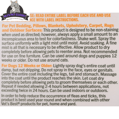 Vet's Best Flea and Tick Home Spray for Dogs - Refreshing Peppermint Scent - 32oz - The Snag Bin