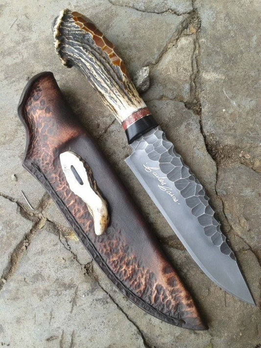 Western Bowie Knife – 15" J2 Hand - Forged Steel Blade with Antler Horn or Resin Handle & Leather Sheath - The Snag Bin