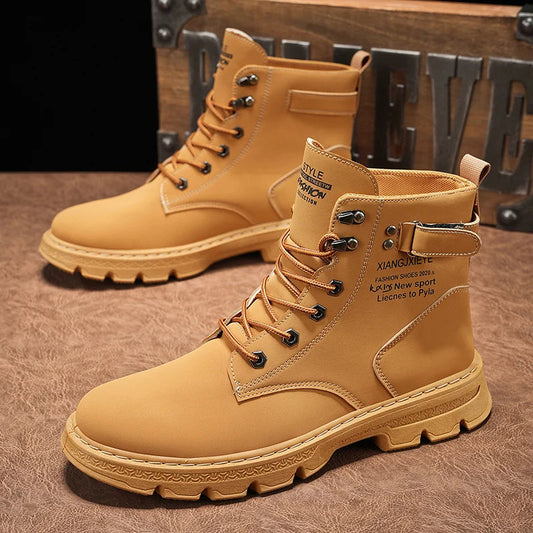 Workwear Martin boots men's spring and autumn new high top British style big yellow boots outdoor high top casual leather boots men V.I.P Digital Presence   The Snag Bin
